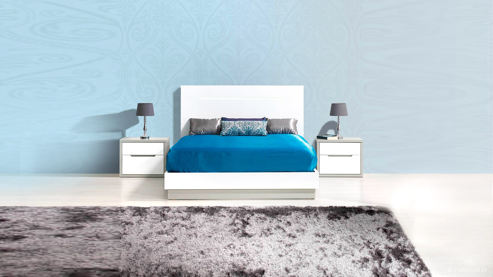 Cama de Casal LOURINI Viena Cinza/Branco