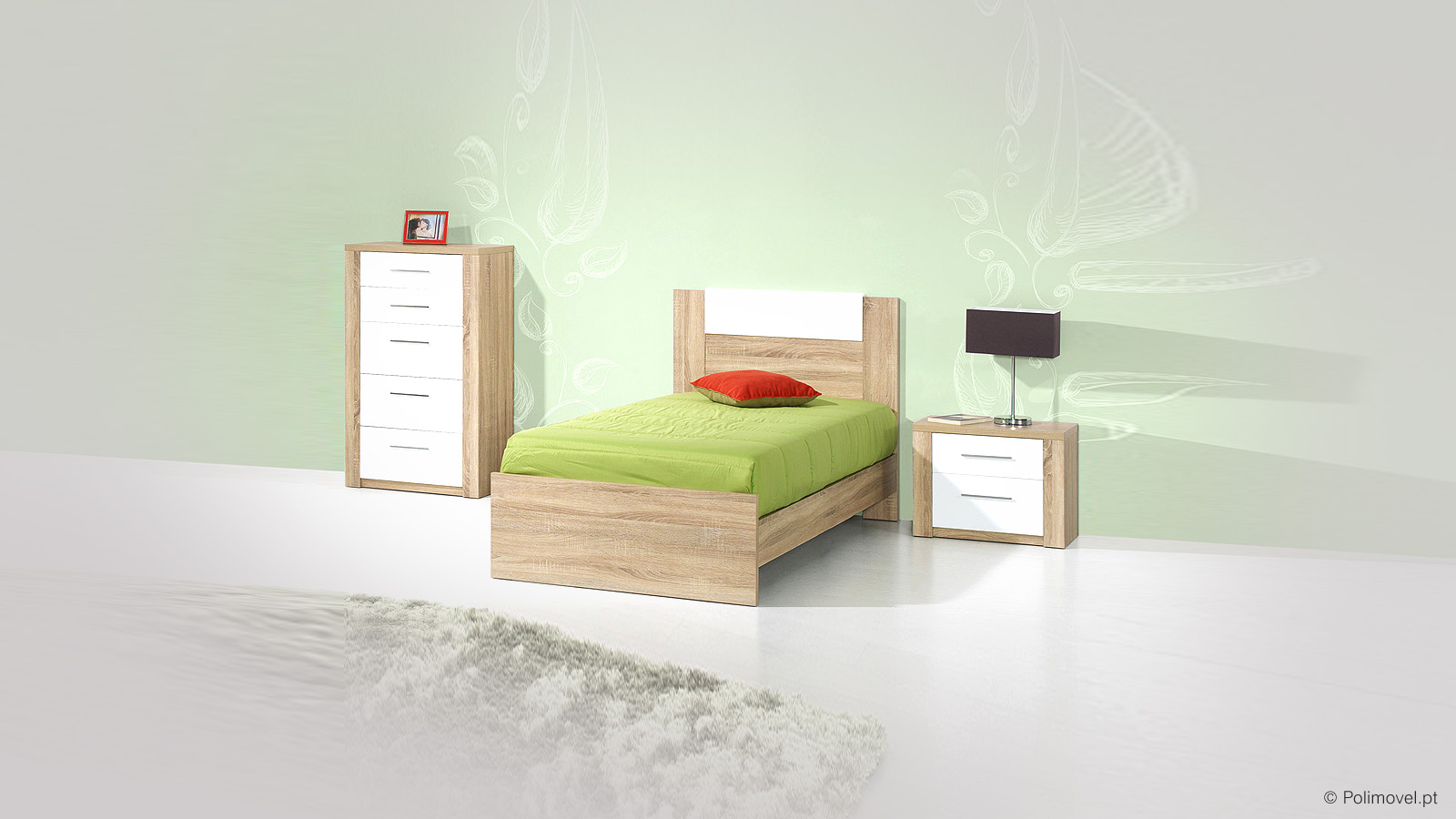 Cama de Solteiro LOURINI Paris Carvalho Natura