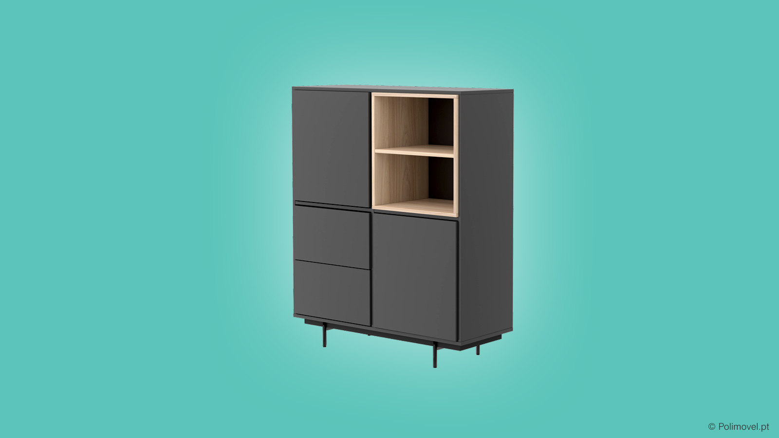 Módulo LOURINI Malmo 2 Gavetas 2 Portas 118 Dark Grey