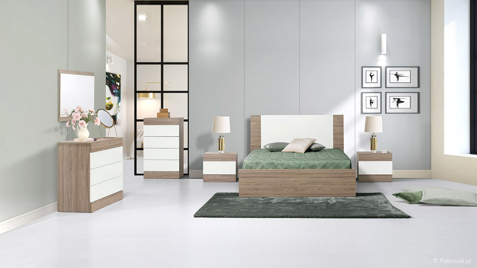 Quarto de Casal LOURINI Madrid Nogal Branco Mate