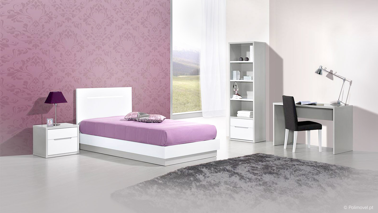 Quarto de Solteiro LOURINI Viena Cinza Branco
