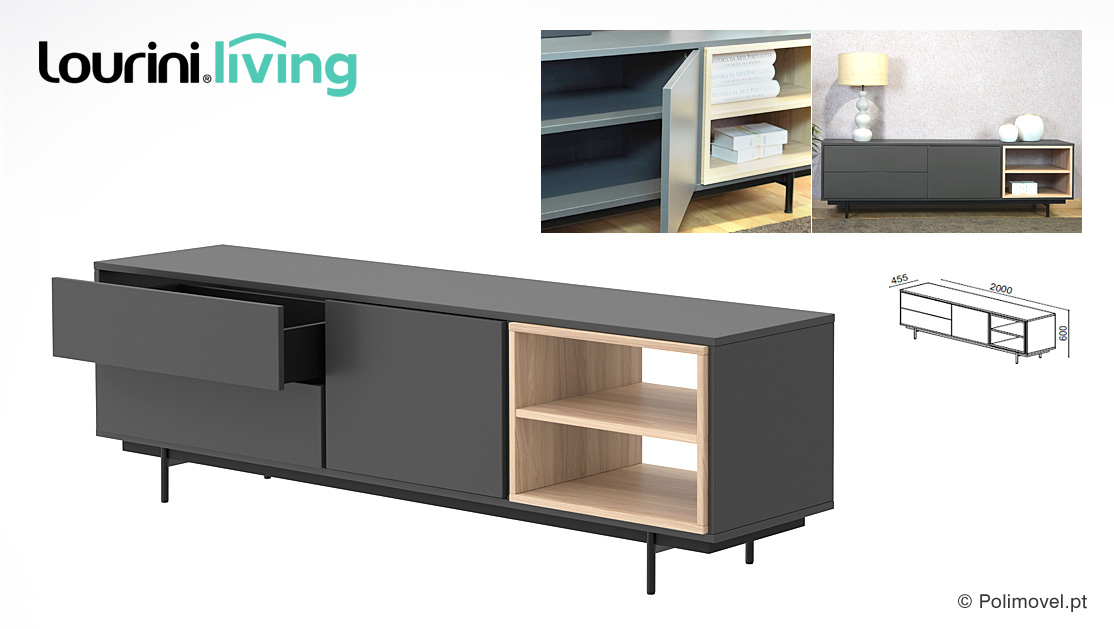 Móvel de TV LOURINI Malmo 200 Dark Grey Móvel de TV LOURINI Malmo 200 Dark Grey