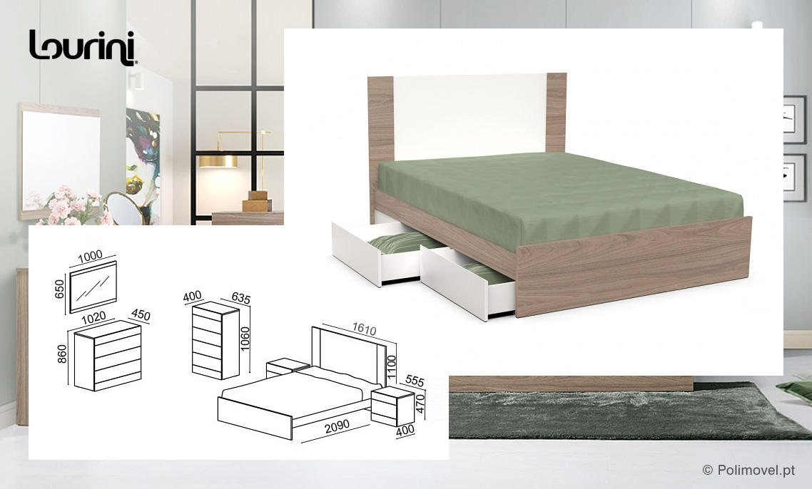 Quarto de Casal LOURINI Madrid Nogal Branco Mate Quarto de Casal LOURINI Madrid Nogal Branco Mate
