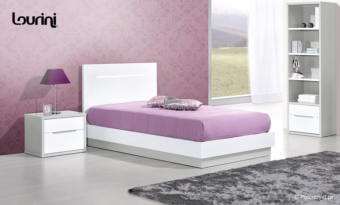 Quarto de Solteiro LOURINI Viena Cinza Branco Quarto de Solteiro LOURINI Viena Cinza Branco